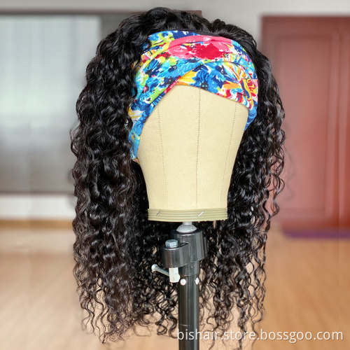 BIS Headband Wig Human Hair Water Wave 150% Density Brazilian Headband Wigs Remy Human Hair For Black Women 10-28 Inch